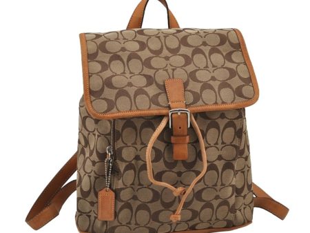 Authentic COACH Signature Backpack Purse Canvas Leather 06080 Brown 8405J Hot on Sale