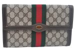 Authentic GUCCI Web Sherry Line Clutch Hand Bag Purse GG PVC Leather Brown 1031K Online now