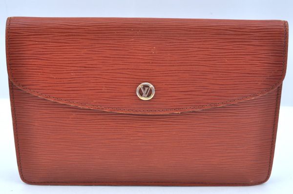 Authentic Louis Vuitton Epi Montaigne 23 Clutch Hand Bag Brown M52663 LV K9531 Supply