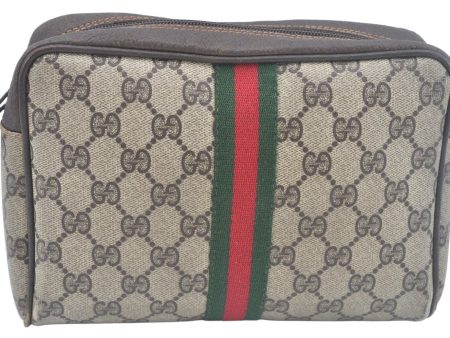 Authentic GUCCI Web Sherry Line Clutch Hand Bag Purse GG PVC Leather Brown L0013 Online Sale