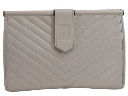 Authentic YVES SAINT LAURENT Vintage Clutch Hand Bag Purse Leather White 0206K Supply