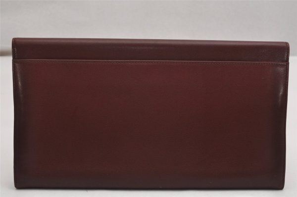 Authentic Cartier Must de Cartier Clutch Bag Leather Bordeaux Red Box 0200K Supply