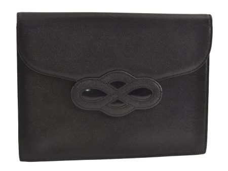 Authentic YVES SAINT LAURENT Vintage Clutch Hand Bag Purse Leather Black 8981J Discount