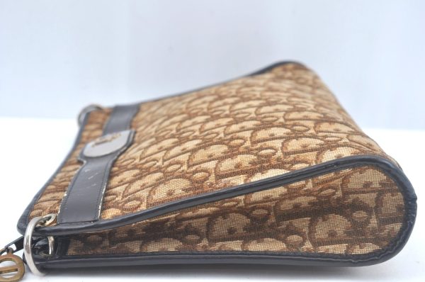 Authentic Christian Dior Trotter Clutch Bag Purse Canvas Leather Brown K9820 For Sale