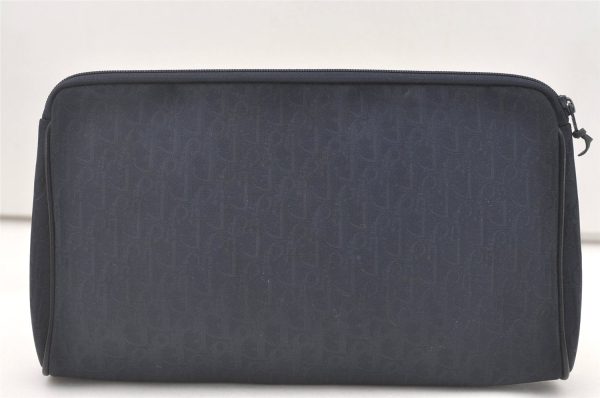 Authentic Christian Dior Trotter Clutch Bag Purse Canvas Leather Navy Blue 7759J For Sale