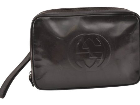 Authentic GUCCI Interlocking G Clutch Hand Bag Purse Enamel Brown Junk 0029K For Sale