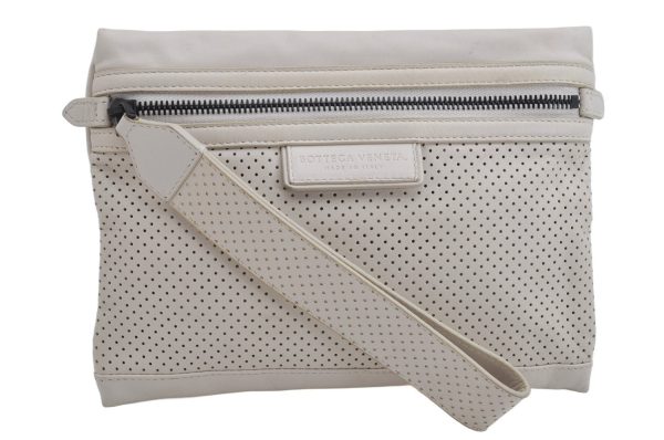 Authentic BOTTEGA VENETA Punching Leather Clutch Hand Bag Purse White 1189K Online