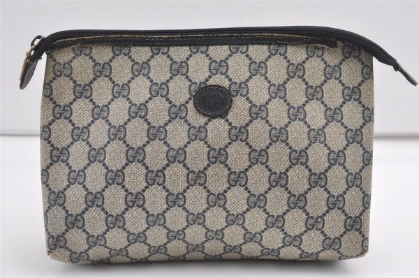 Authentic GUCCI Clutch Hand Bag Purse GG PVC Leather Navy Blue Junk 8259J Cheap