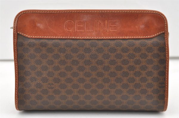 Authentic CELINE Macadam Blason Pattern Clutch Hand Bag PVC Leather Brown 9733J Online Hot Sale