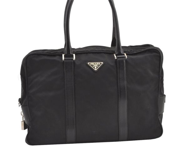 Authentic PRADA Nylon Tessuto Saffiano Leather Business BriefCase Black 0195K Online Hot Sale