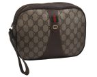 Authentic GUCCI Web Sherry Line Clutch Hand Bag GG PVC Leather Brown Junk 9537J Hot on Sale