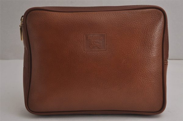 Authentic Burberrys Vintage Leather Clutch Hand Bag Purse Brown 8051J Online now