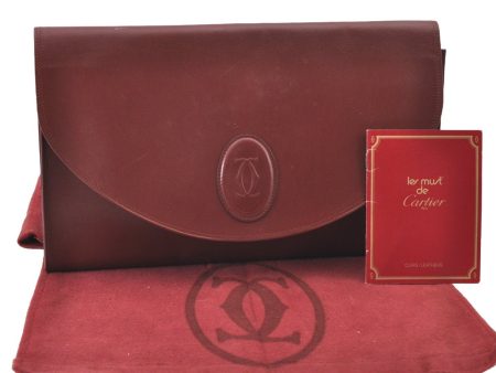 Authentic Cartier Must de Cartier Clutch Bag Leather Bordeaux Red K9596 Online Hot Sale