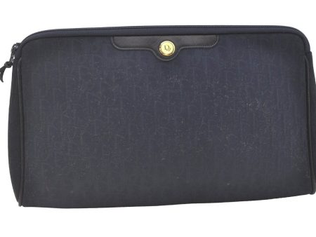 Authentic Christian Dior Trotter Clutch Bag Purse Canvas Leather Navy Blue 7759J For Sale