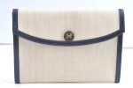 Authentic HERMES Pochette Rio Clutch Bag Purse Linen Leather White Cream 7849J on Sale