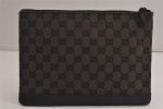 Authentic GUCCI Vintage Clutch Hand Bag Purse GG Canvas Leather Black 9804J For Discount