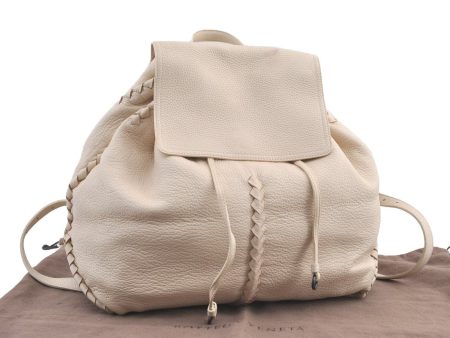 Authentic BOTTEGA VENETA Vintage Cervo Drawstring Backpack Leather White 8928J For Cheap