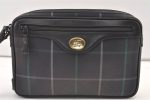 Authentic Burberrys Check Clutch Hand Bag Purse Canvas Leather Navy Blue 0321K Online Sale