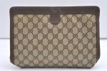 Authentic GUCCI Web Sherry Line Clutch Hand Bag Purse GG PVC Leather Brown 9311J Fashion