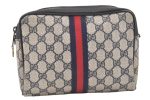 Authentic GUCCI Sherry Line Clutch Hand Bag GG PVC Leather Navy Blue Junk 7890J Online Hot Sale