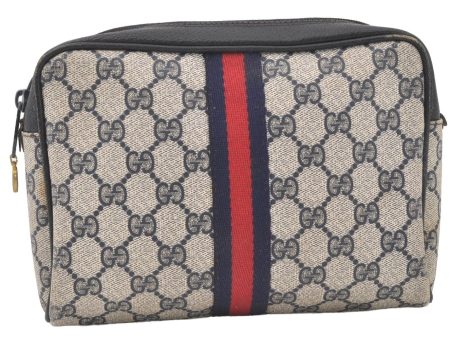 Authentic GUCCI Sherry Line Clutch Hand Bag GG PVC Leather Navy Blue Junk 7890J Online Hot Sale