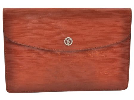 Authentic Louis Vuitton Epi Montaigne 23 Clutch Hand Bag Brown M52663 LV 0192K For Cheap