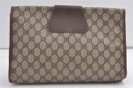 Authentic GUCCI Web Sherry Line Clutch Hand Bag Purse GG PVC Leather Brown 9104J Cheap