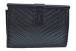 Authentic YVES SAINT LAURENT Clutch Hand Bag Purse Leather Black K9505 Sale