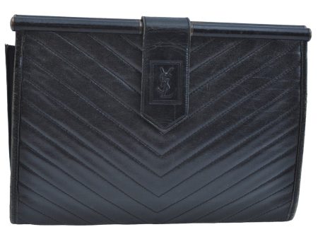 Authentic YVES SAINT LAURENT Clutch Hand Bag Purse Leather Black K9505 Sale