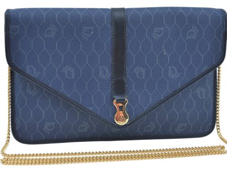 Auth Christian Dior Honeycomb Shoulder Cross Bag Chain PVC Leather Navy K9608 Online Sale