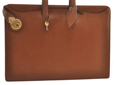 Authentic Burberrys Vintage Leather Briefcase Business Hand Bag Brown 9110J For Sale