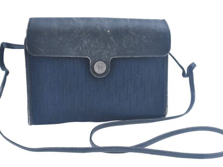 Auth Christian Dior Trotter Shoulder Cross Body Bag Canvas Leather Navy K9939 Online now