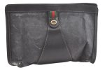 Authentic GUCCI Web Sherry Line Clutch Hand Bag PVC Leather Black Junk 8176J For Sale