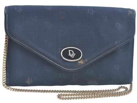 Auth Christian Dior Trotter Chain Shoulder Cross Bag Canvas Navy Blue Junk K9843 For Sale