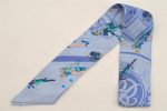 Authentic HERMES Twilly Scarf  Ex Libris Les Parisiennes  Silk Blue Box 9063J Fashion