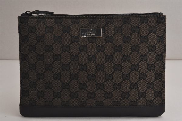 Authentic GUCCI Vintage Clutch Hand Bag Purse GG Canvas Leather Black 9804J For Discount