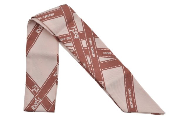 Authentic HERMES Twilly Scarf  Bolduc  Silk Light Pink 1119K Online now