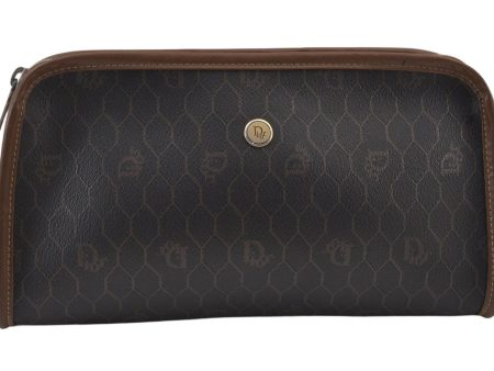 Authentic Christian Dior Honeycomb Clutch Hand Bag PVC Leather Black CD 0901K Online now