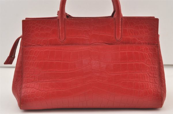 Auth SAINT LAURENT Cabas Rive Gauche 2Way Hand Bag Leather 400413 Red 9996J Fashion