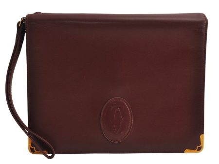 Authentic Cartier Must de Cartier Clutch Hand Bag Leather Bordeaux Red 0820K Cheap