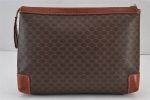 Authentic CELINE Macadam Blason Pattern Clutch Bag PVC Leather Brown Junk 8202J Fashion