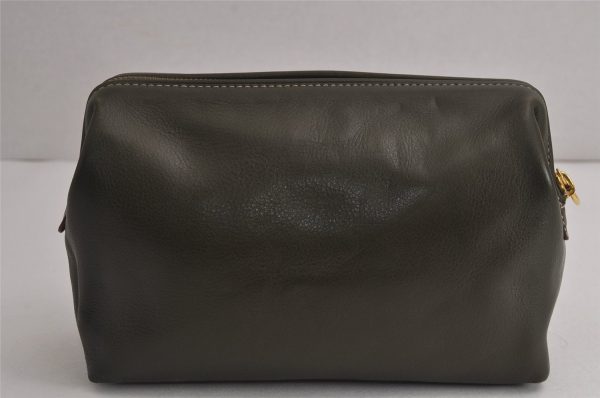 Authentic CELINE Vintage Clutch Hand Bag Purse Leather Khaki Green 7793J Supply