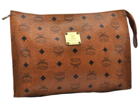 Authentic MCM Visetos Leather Vintage Clutch Hand Bag Purse Brown 1150K Cheap