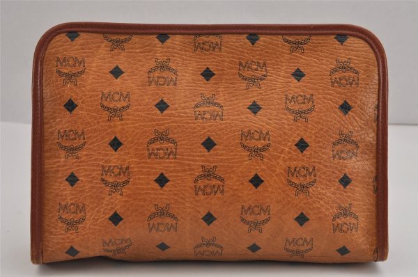 Authentic MCM Visetos Leather Vintage Clutch Hand Bag Purse Brown 6229J Discount