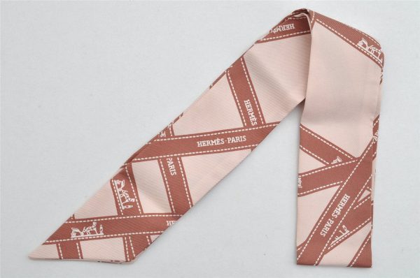 Authentic HERMES Twilly Scarf  Bolduc  Silk Light Pink 1119K Online now