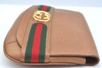 Authentic GUCCI Web Sherry Line Clutch Hand Bag Purse GG Leather Brown K9798 Sale