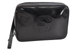 Authentic GUCCI Interlocking G Clutch Hand Bag Purse Enamel Black Junk 9272J Hot on Sale