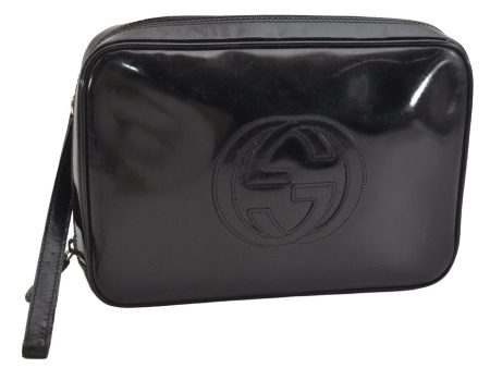 Authentic GUCCI Interlocking G Clutch Hand Bag Purse Enamel Black Junk 9272J Hot on Sale