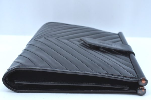 Authentic YVES SAINT LAURENT Clutch Hand Bag Purse Leather Black K9597 For Sale