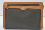 Authentic GUCCI Vintage Clutch Hand Bag Purse Leather Khaki Green Junk 9830J Hot on Sale